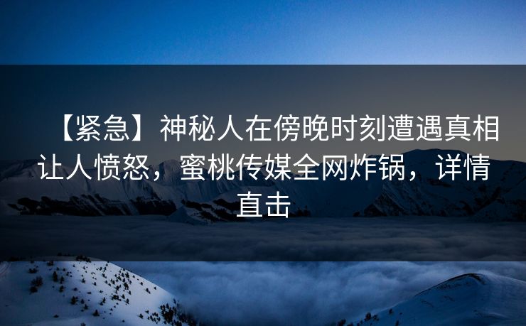 【紧急】神秘人在傍晚时刻遭遇真相让人愤怒，蜜桃传媒全网炸锅，详情直击